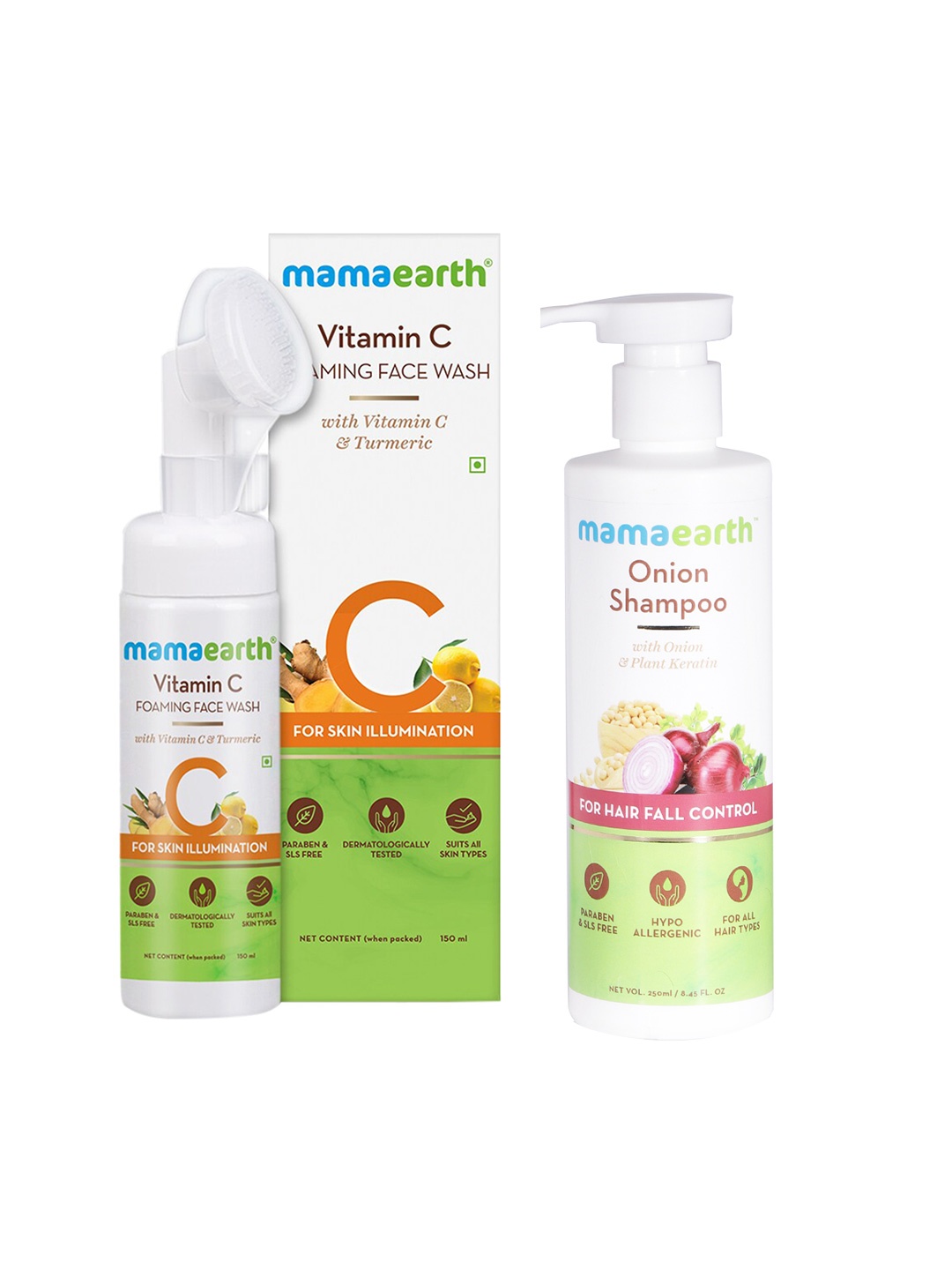 

Mamaearth Sustainable Set of Onion Hair Fall Control Shampoo & Vitamin C Foaming Face Wash, Yellow