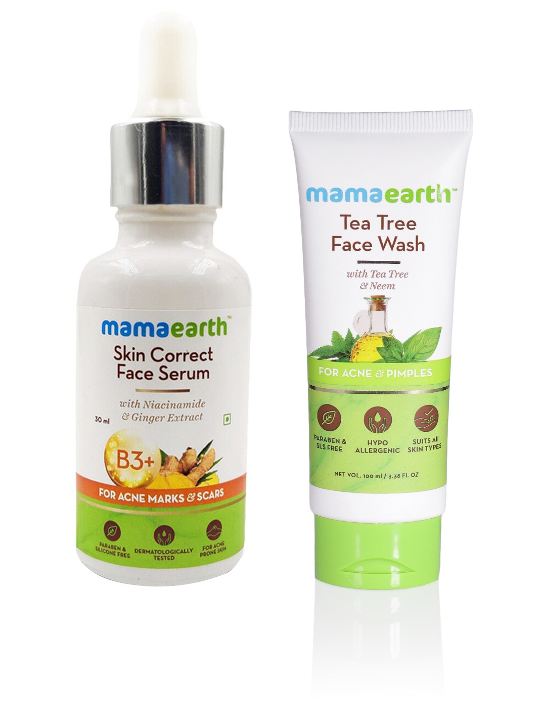 

Mamaearth Sustainable Set of Tea Tree Face Wash & Skin Correct Face Serum, White