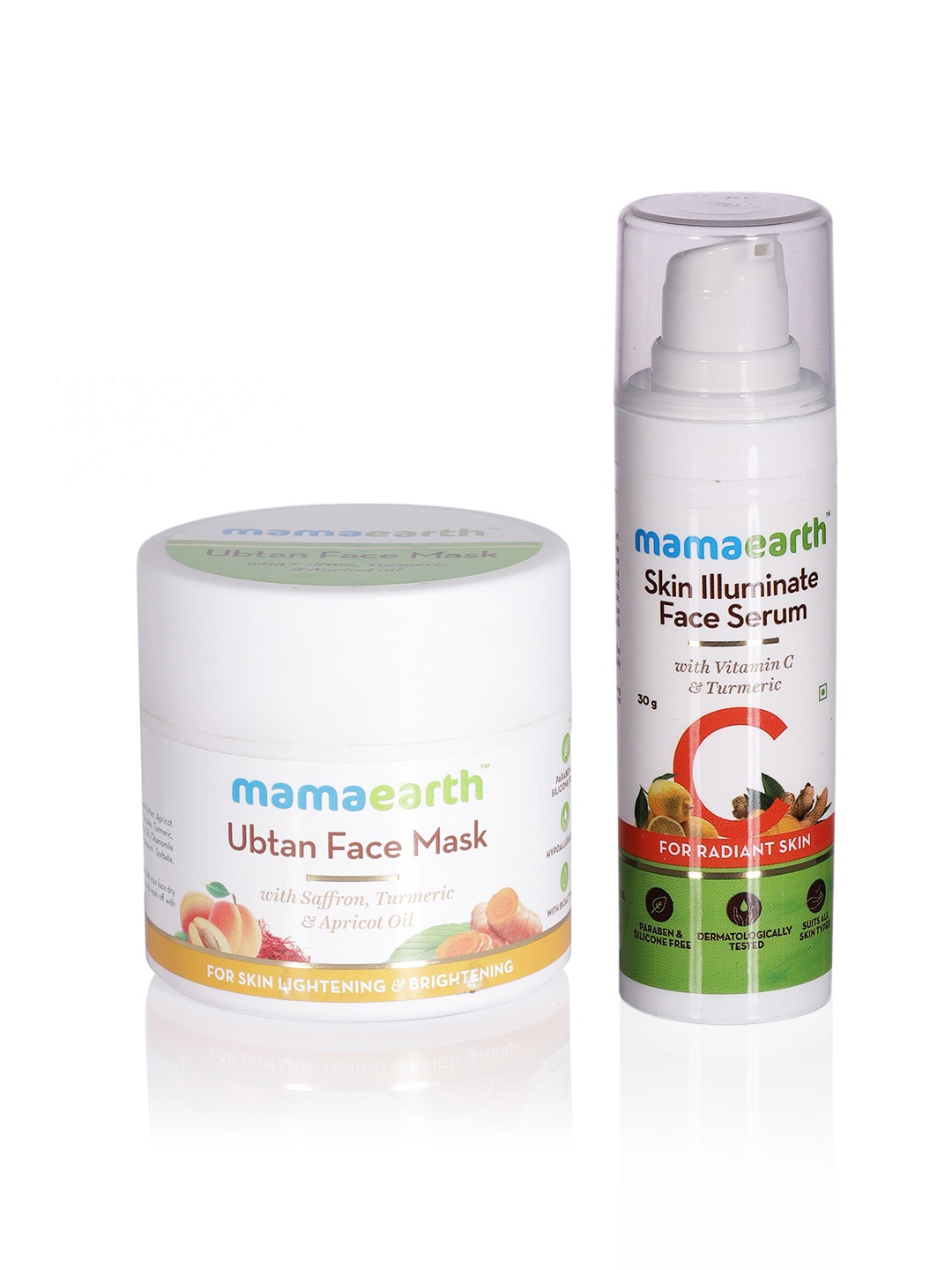 Mamaearth Sustainable Set of Ubtan Face Mask & Vitamin C Face Serum, White
