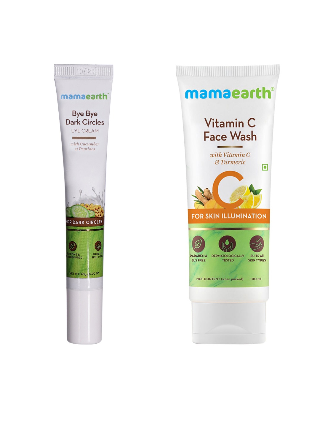 Mamaearth Set of Sustainable Eye Cream & Vitamin C Face Wash, White