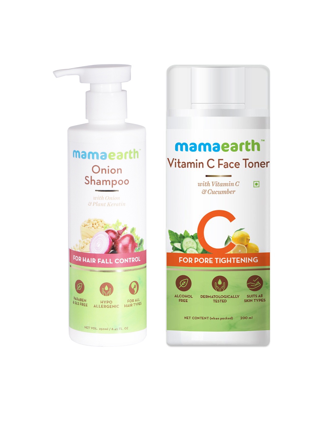 

Mamaearth Unisex Set of Sustainable Onion Shampoo & Vitamin C Face Toner, White