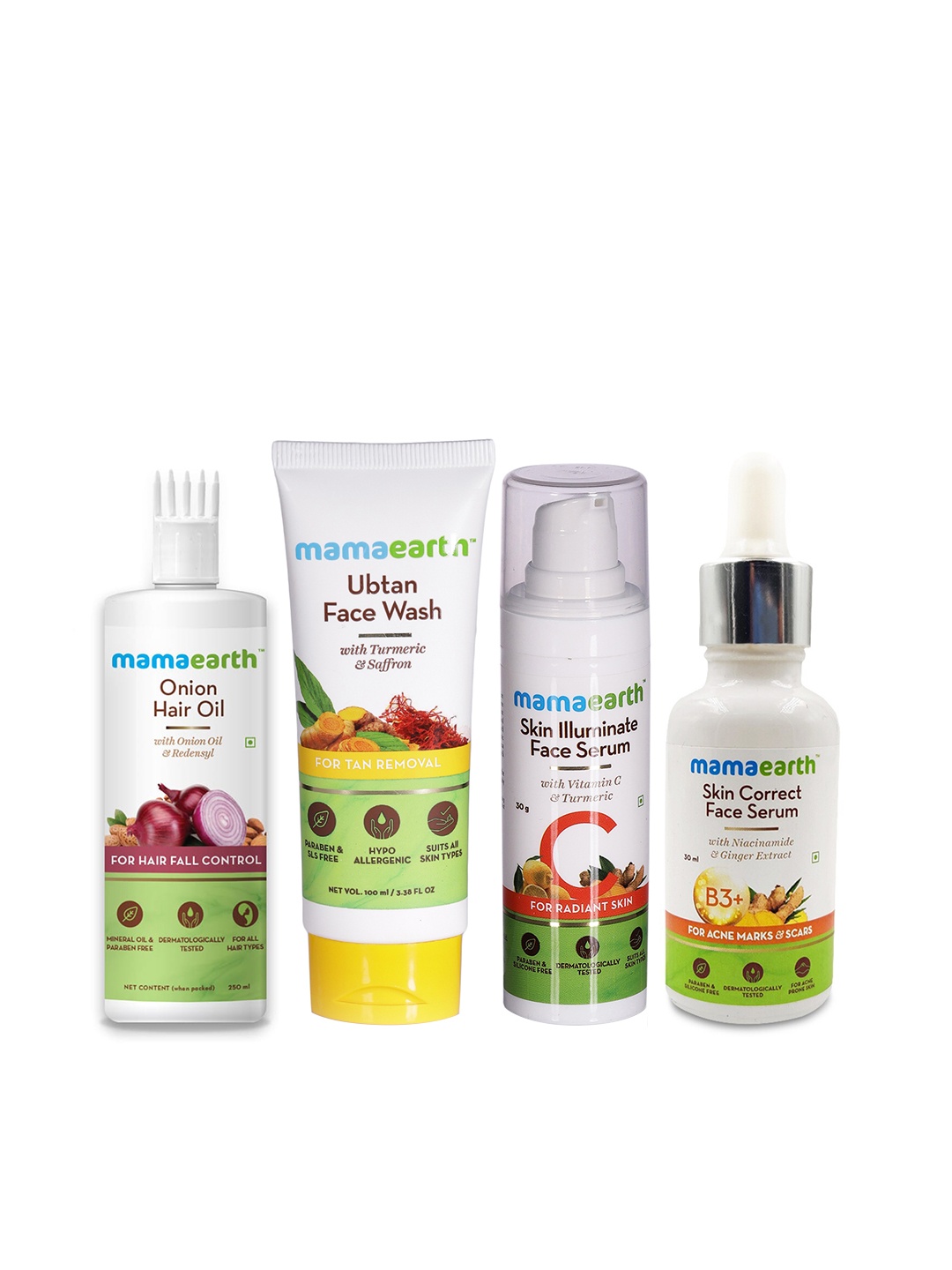 

Mamaearth Sustainable Set of Face Wash, Face Serum, Skin Correct Face Serum & Hair Oil, White