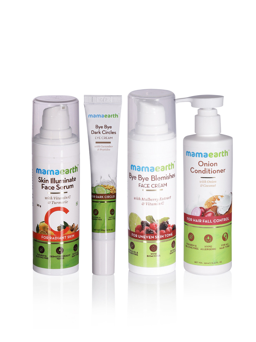 

Mamaearth Unisex Set of Sustainable Hair Conditioner, Face Cream, Eye Cream & Face Serum, White