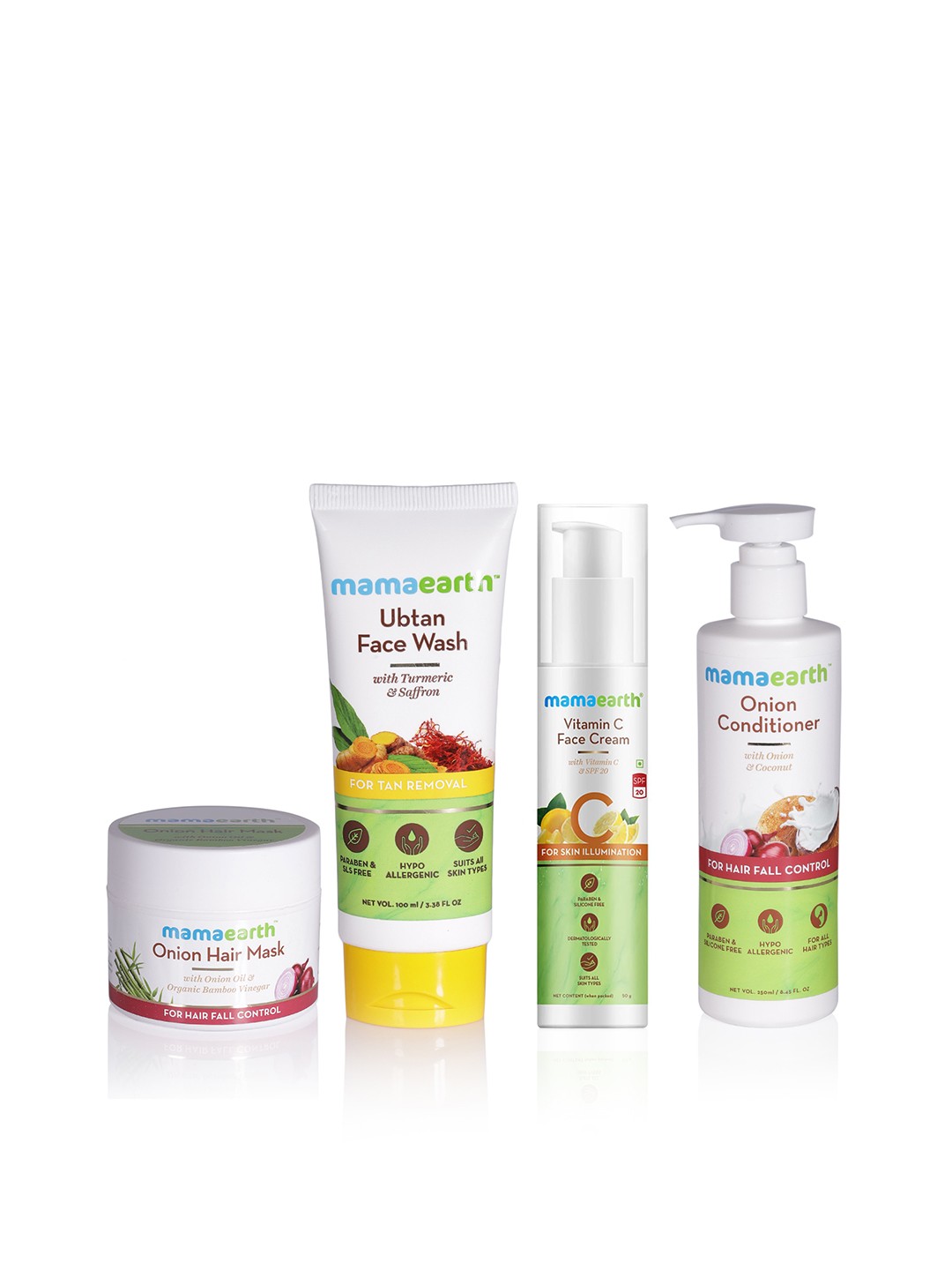 

Mamaearth Unisex Set of Sustainable Hair Conditioner, Hair Mask, Face Wash & Face Cream, White