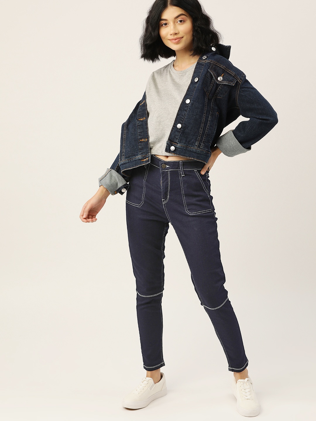 

DressBerry Women Navy Blue Skinny Fit High-Rise Clean Look Stretchable Jeans