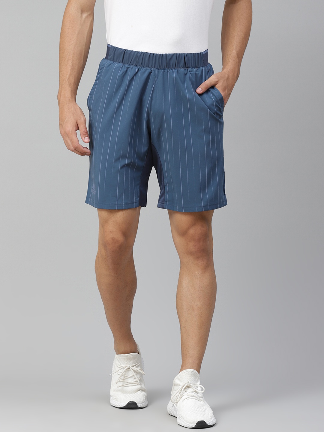 

ADIDAS Men Blue Graphic Striped Tennis Sustainable Shorts