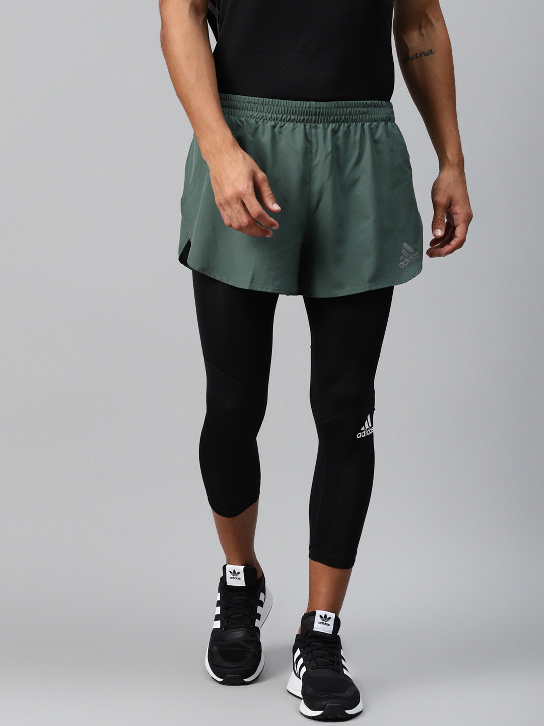 

ADIDAS Men Green Solid Regular Fit Fast Split Running Sustainable Shorts