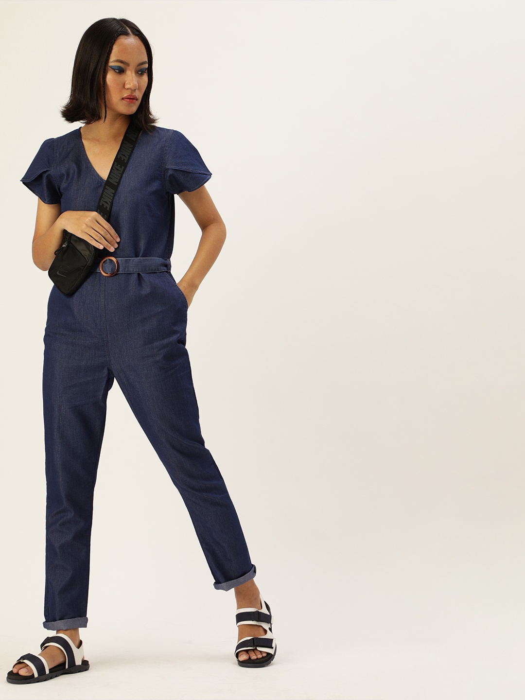 

DressBerry Women Navy Blue Cotton Solid Basic Jumpsuit