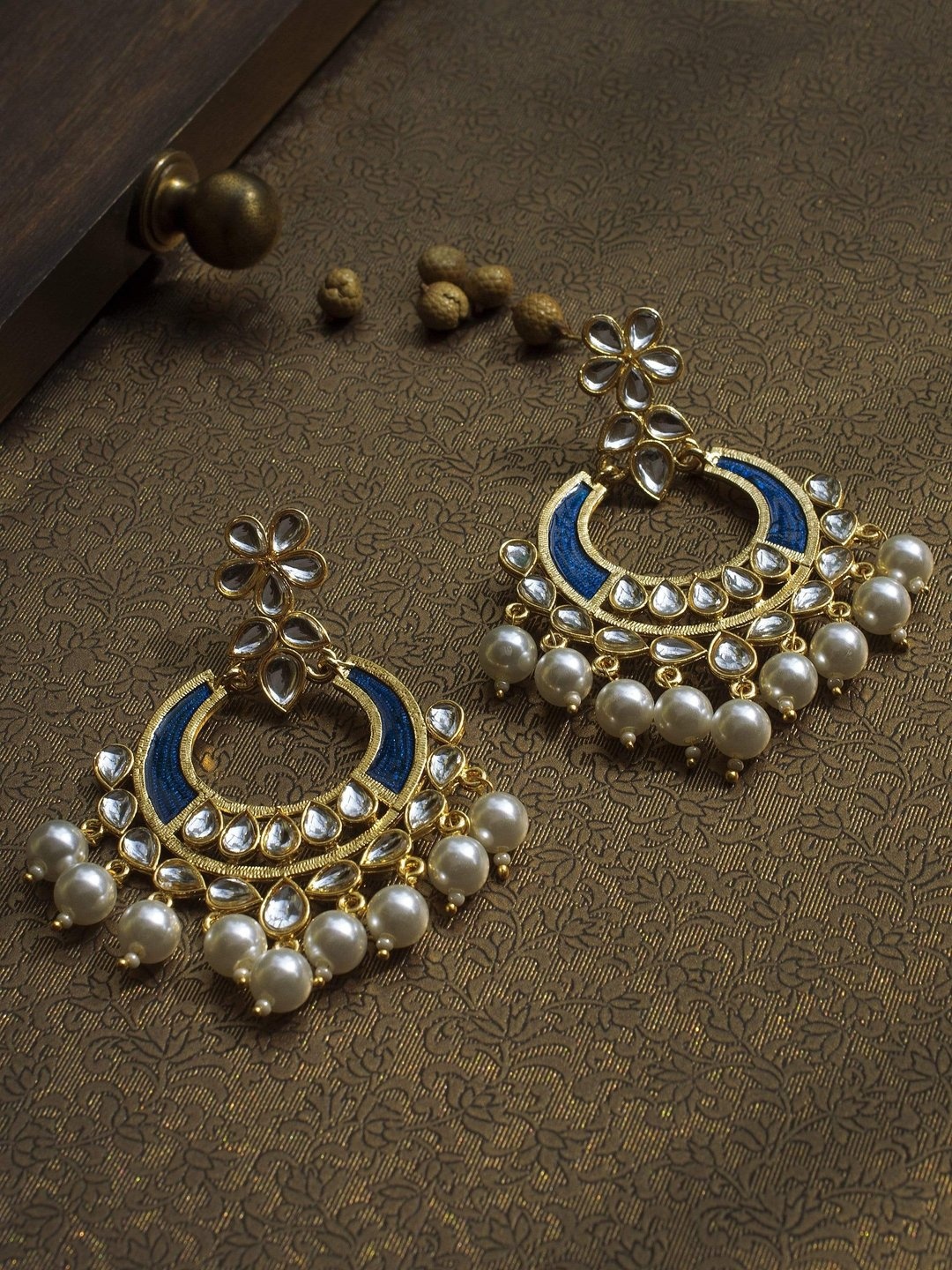 

Rubans Blue Gold-Plated Handcrafted Crescent Shaped Chandbalis