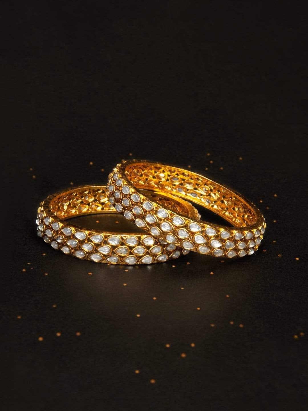 

Rubans Set Of 2 24K Gold-Plated & White Stone Studded Handcrafted Bangles