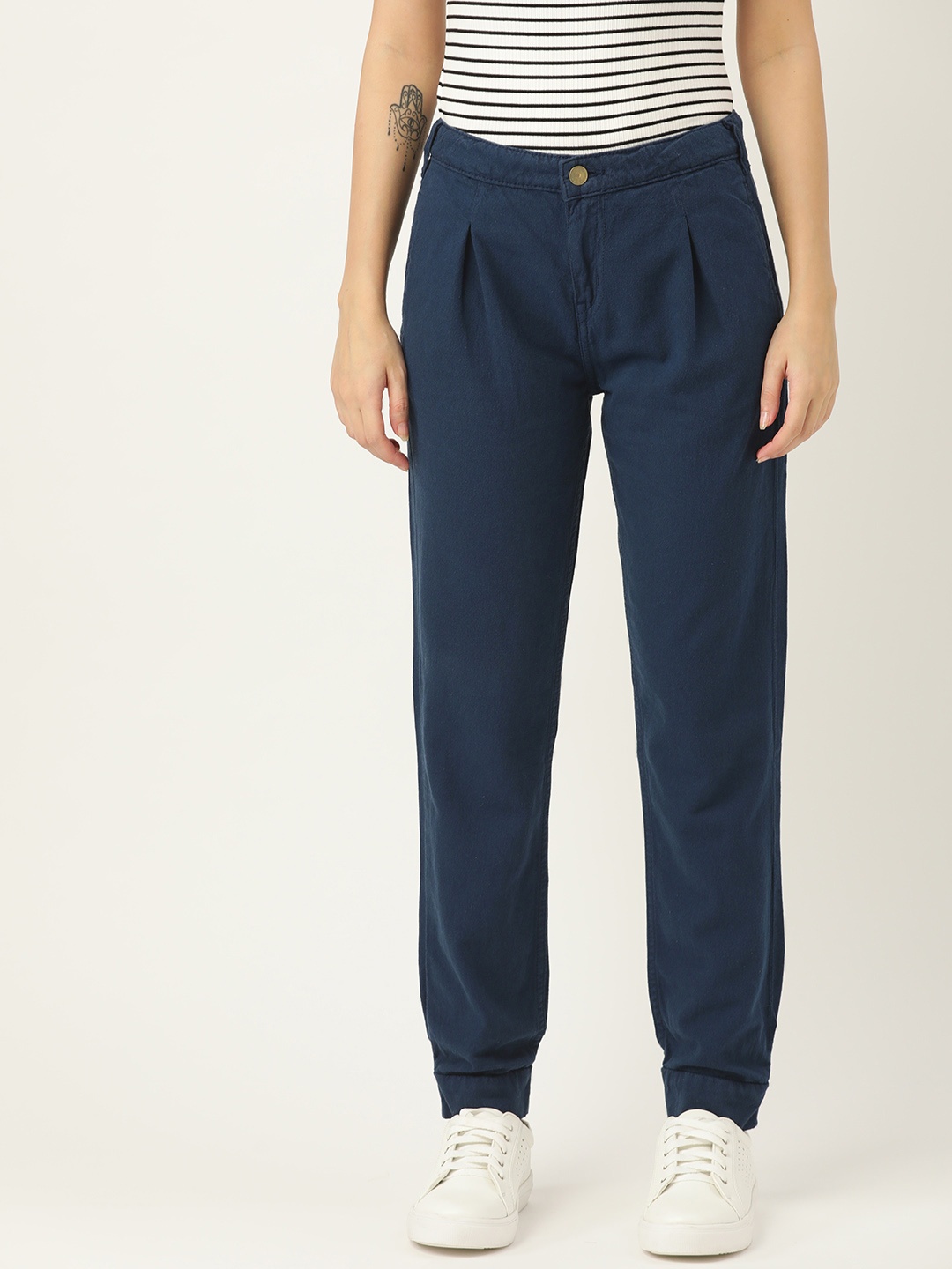 

DressBerry Women Navy Blue Pleated Joggers