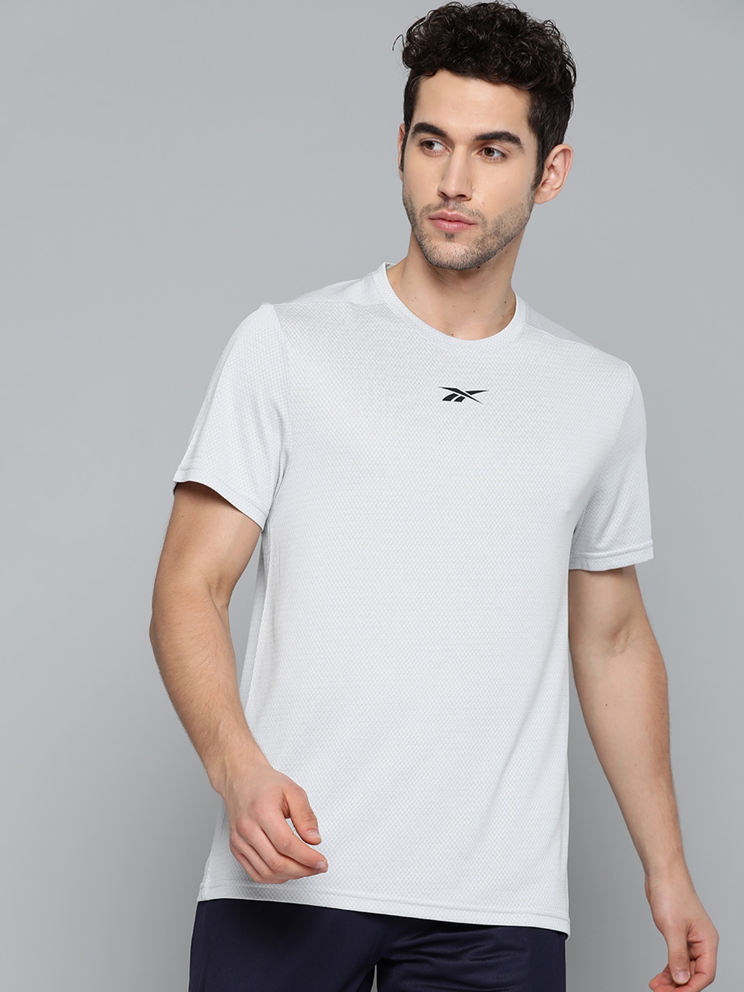 

Reebok Men Grey Work Out Ready SS Self-Design Training T-Shirt