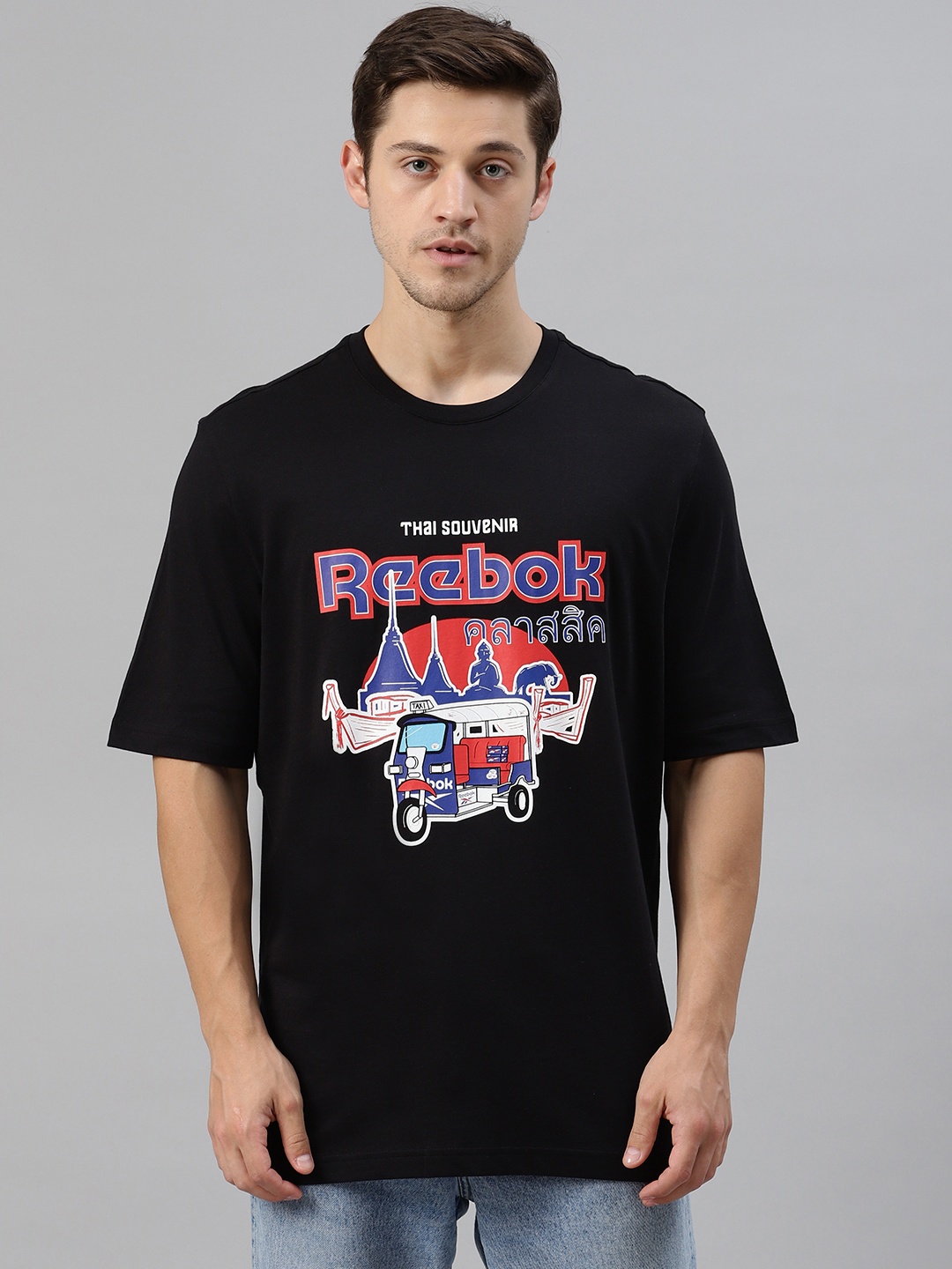 

Reebok Classic Unisex Black & Blue GR Souvenir 1 Pure Cotton Printed Round Neck T-shirt