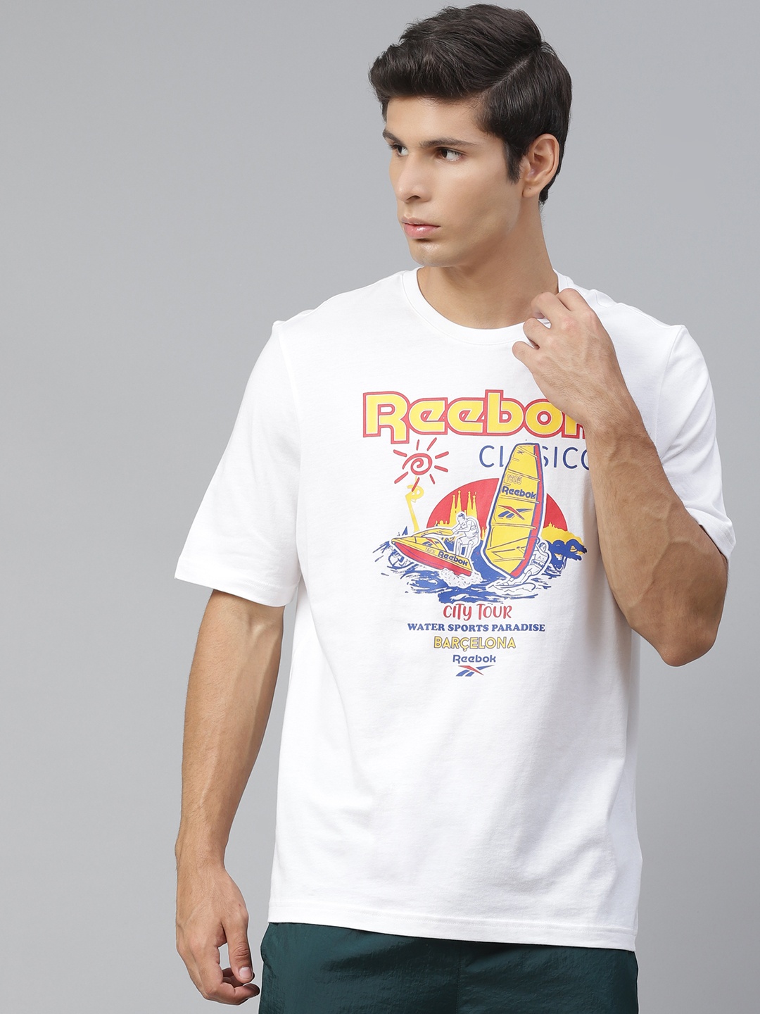 

Reebok Classic Unisex White Printed CL GR SOUVENIR Loose T-shirt