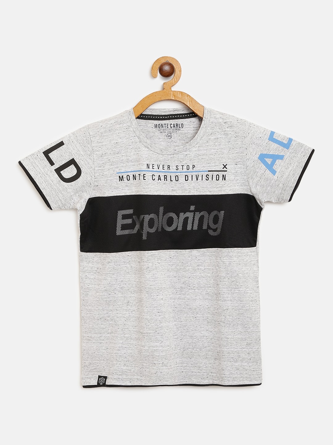 

Monte Carlo Boys Grey Melange & Black Printed Round Neck T-shirt