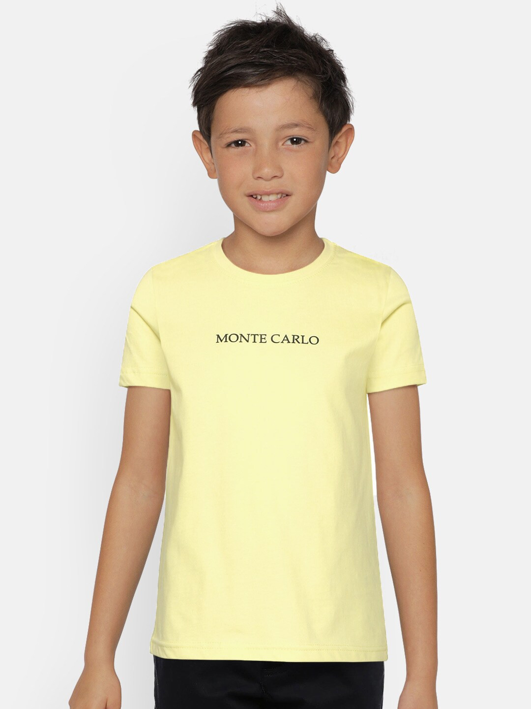 

Monte Carlo Boys Yellow Brand Logo Print Detail Round Neck Pure Cotton T-shirt