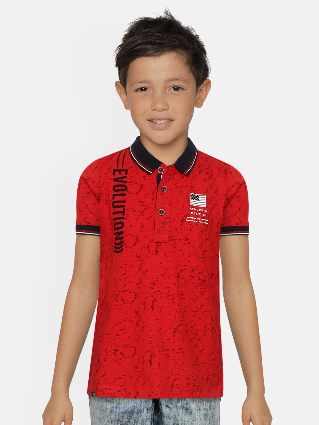 

Monte Carlo Boys Red & Coffee Brown Printed Polo Collar T-shirt