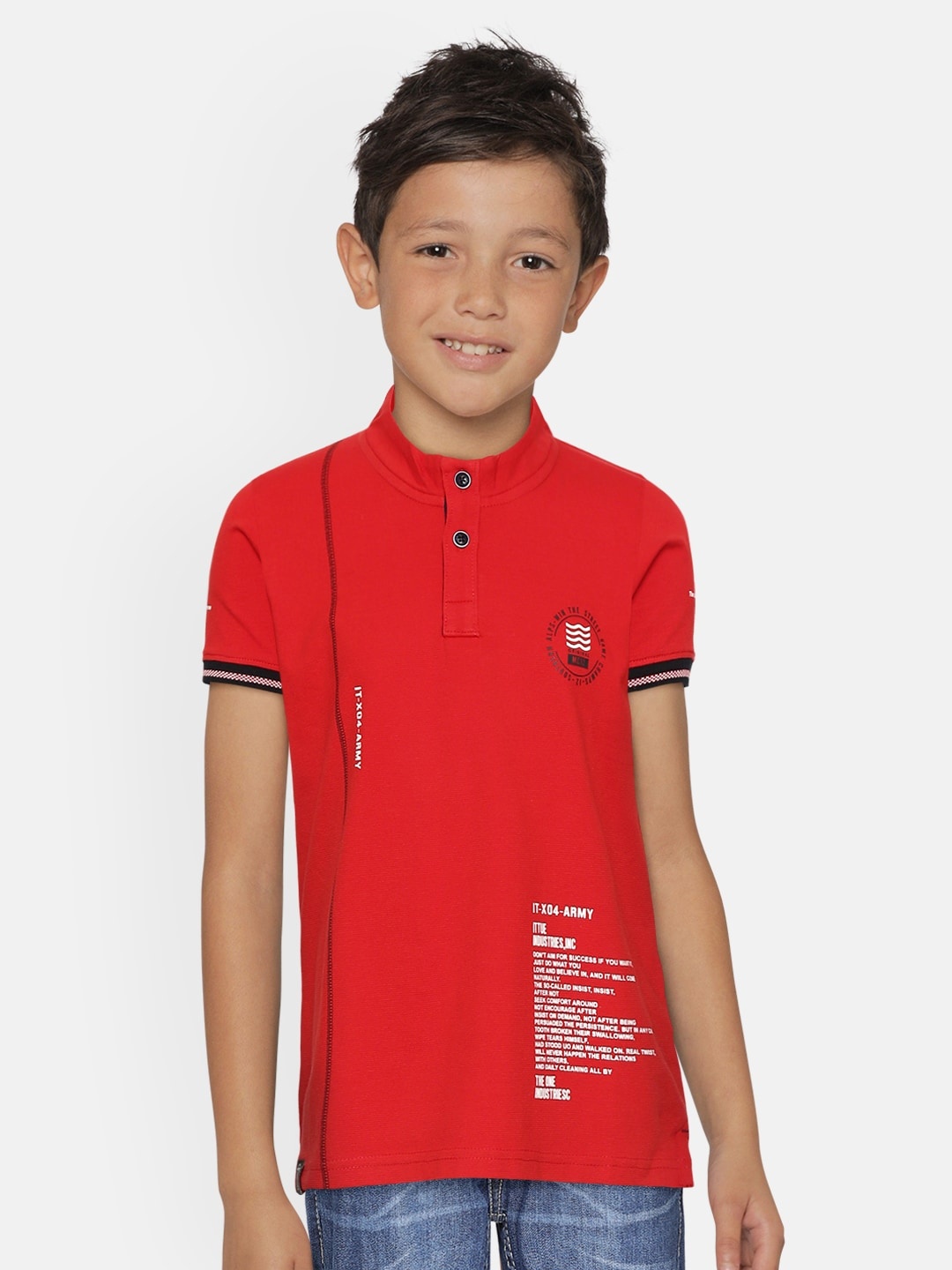 

Monte Carlo Boys Red Printed Mandarin Collar T-shirt