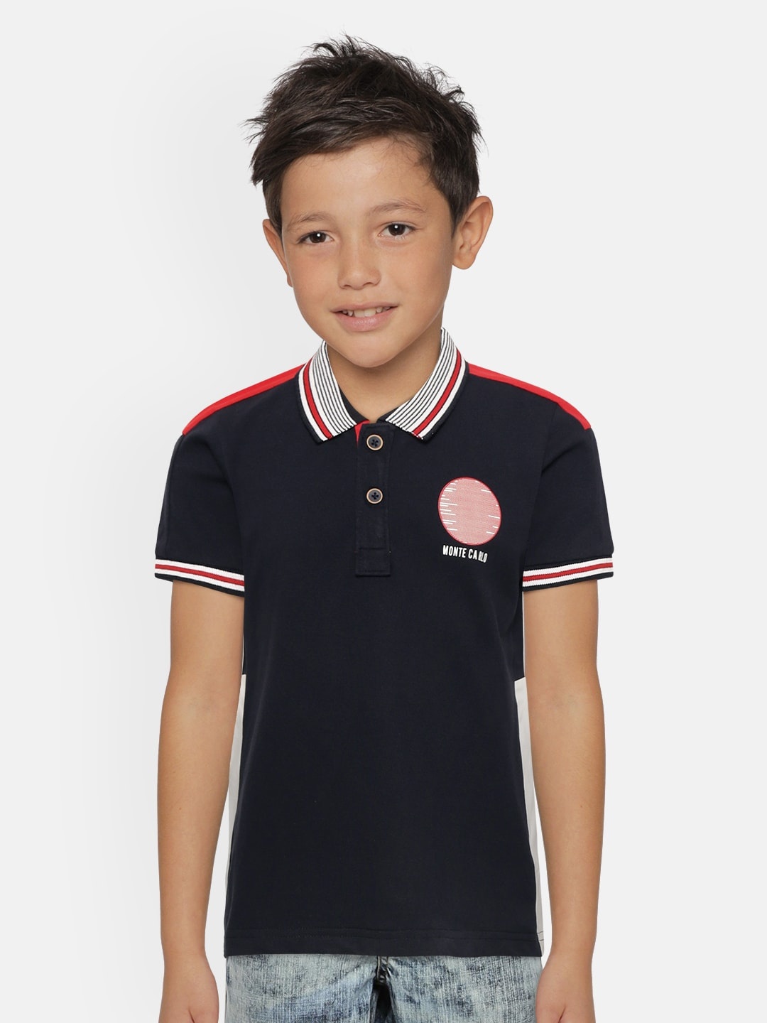 

Monte Carlo Boys Navy Blue Solid Polo Collar T-shirt