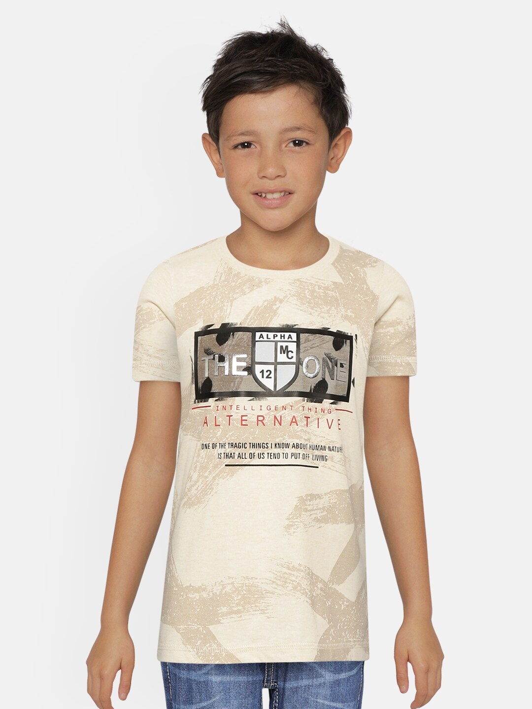 

Monte Carlo Boys Cream-Coloured & Beige Typography Print Round Neck T-shirt