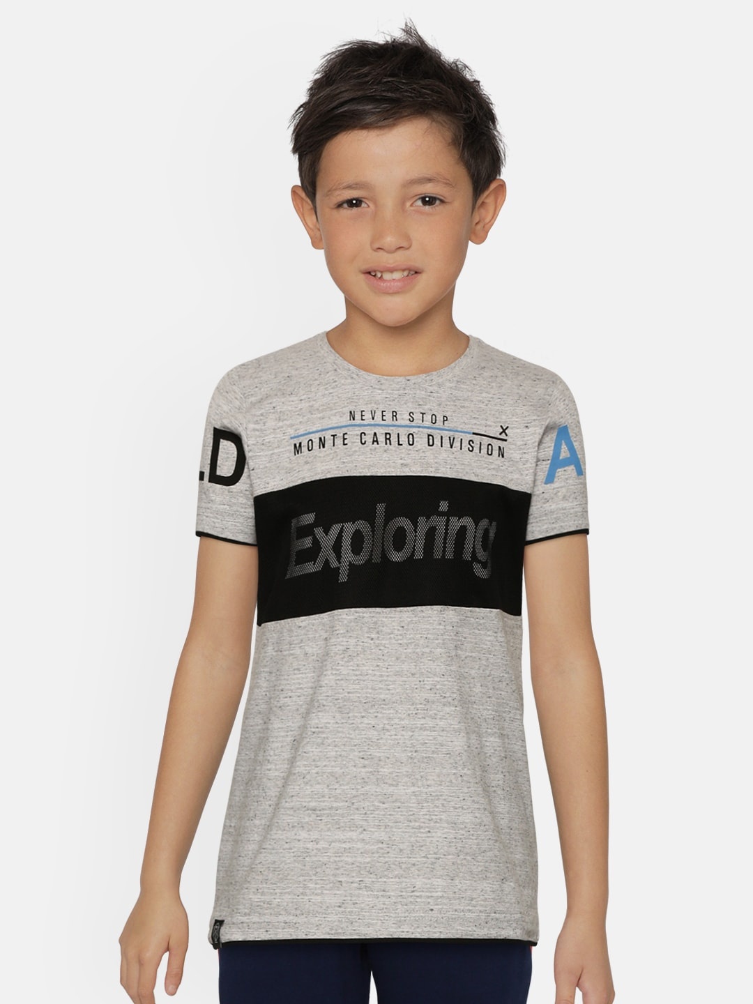 

Monte Carlo Boys Grey Melange & Black Typography Print Round Neck T-shirt