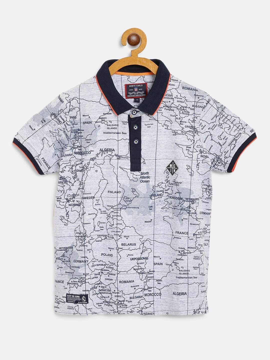 

Monte Carlo Boys Blue Map Print Polo Collar T-shirt