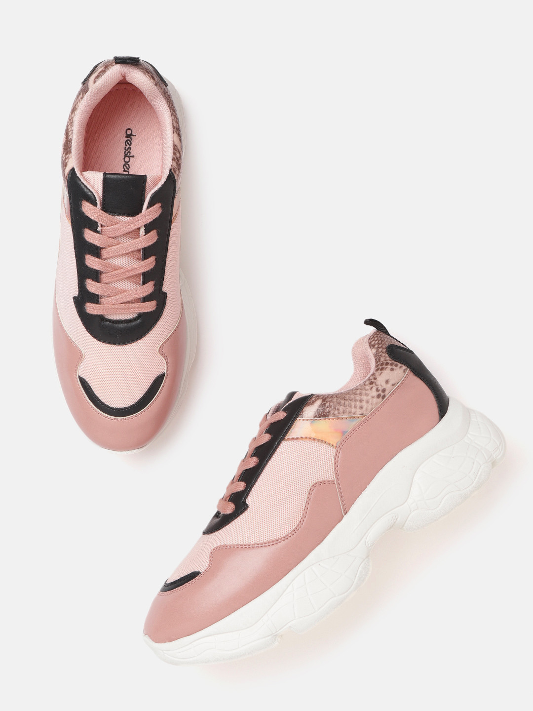

DressBerry Women Peach-Coloured & Black Woven Design Sneakers