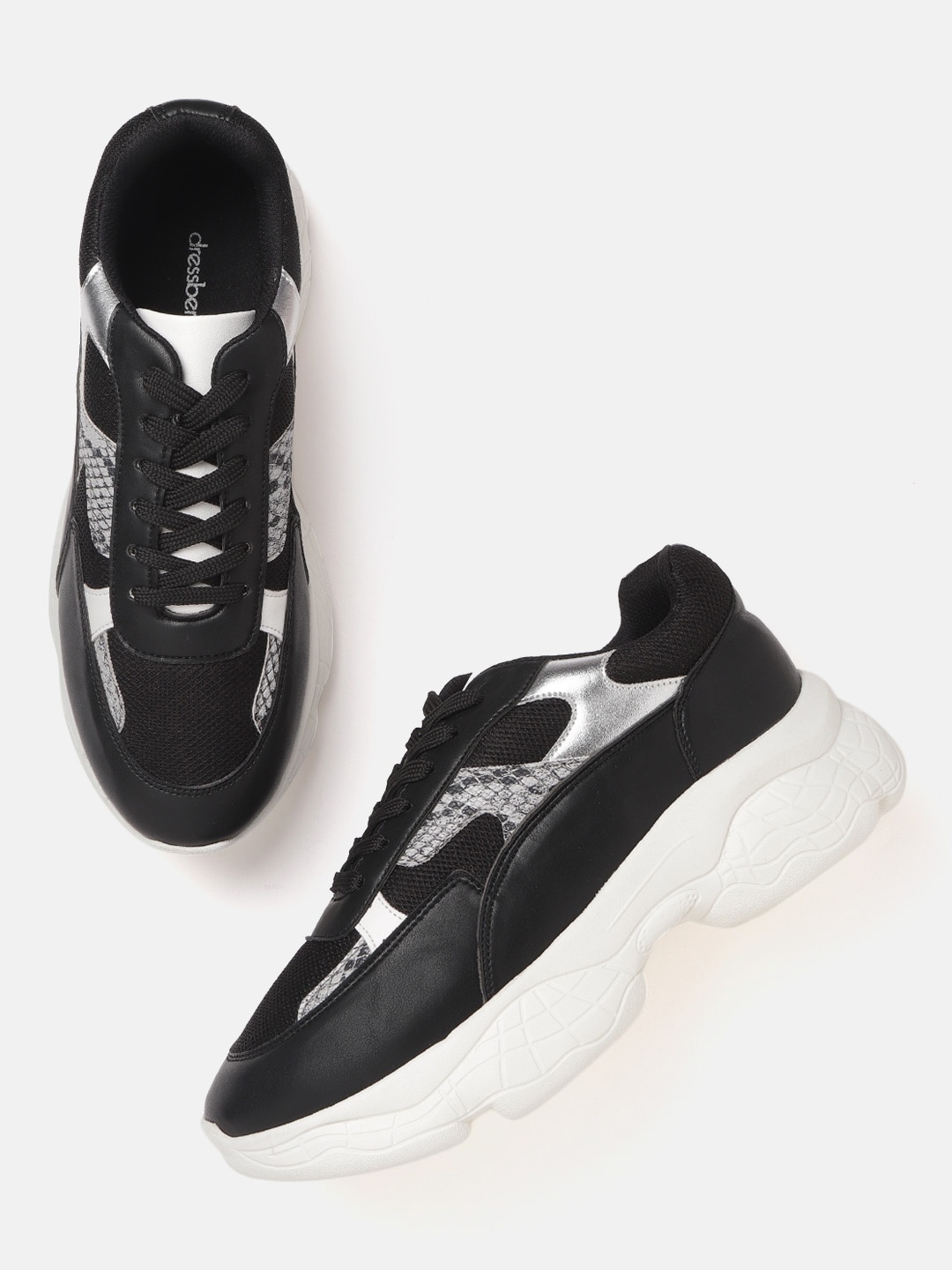 

DressBerry Women Black & Grey Woven Design Flatform Sneakers