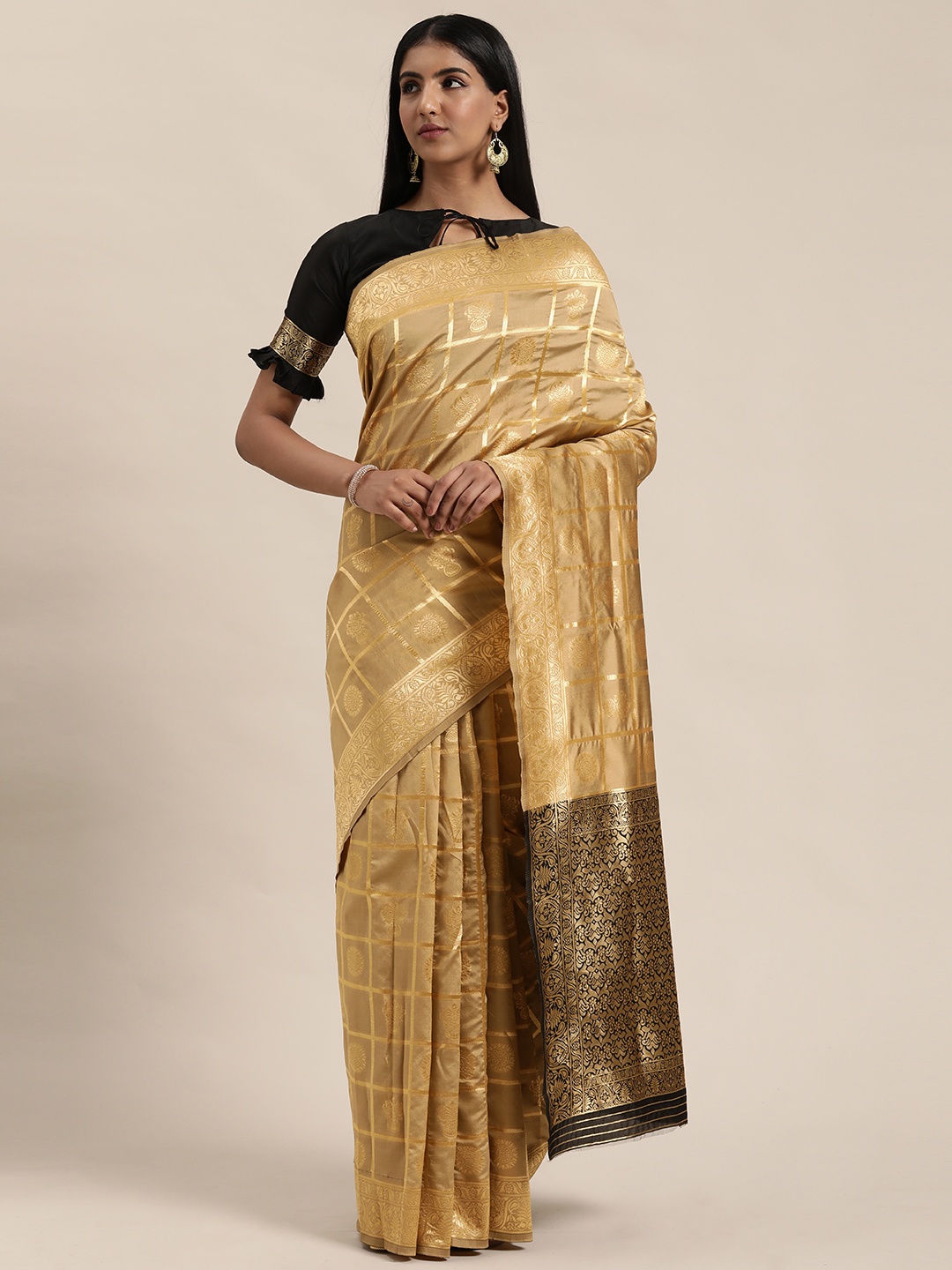 

Mitera Beige & Gold-Toned Woven Design Patola Saree