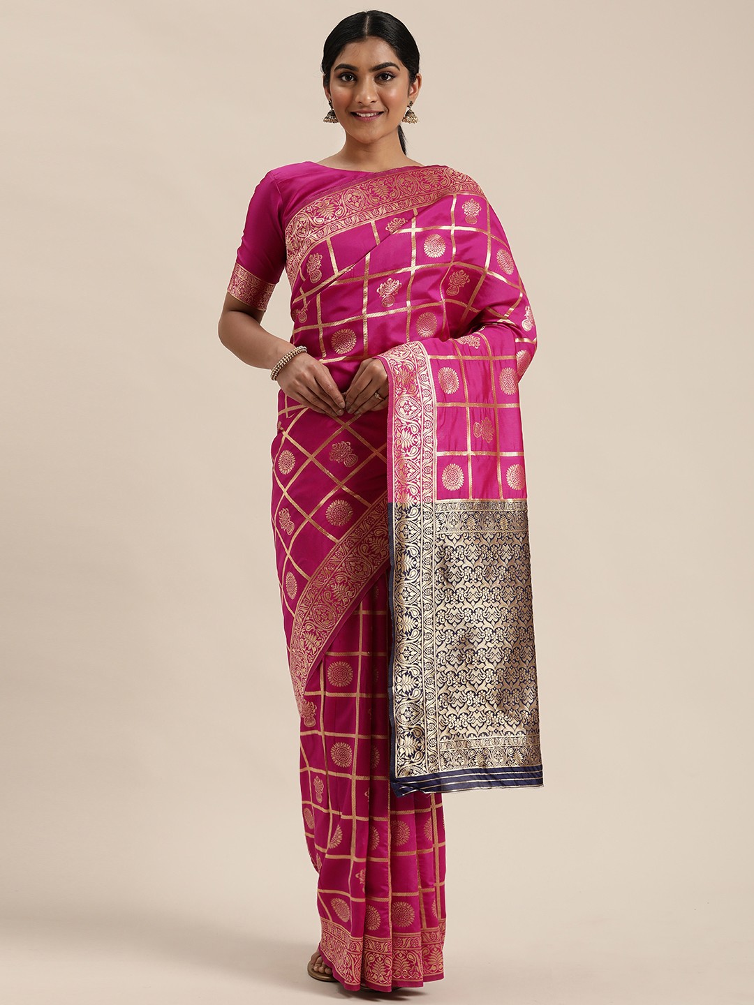 

Mitera Pink & Gold-Toned Woven Design Patola Saree