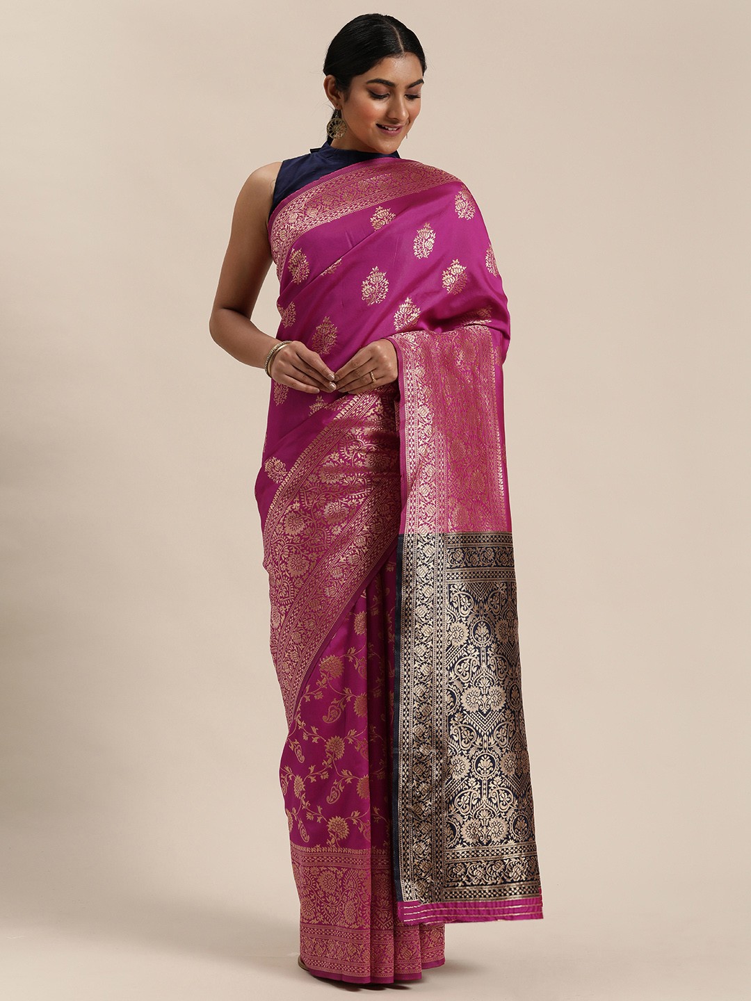 

Mitera Pink & Golden Woven Design Banarasi Saree