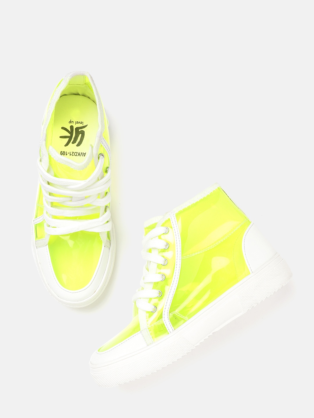 

YK Girls Fluorescent Green & White Transparent Mid Top Sneakers