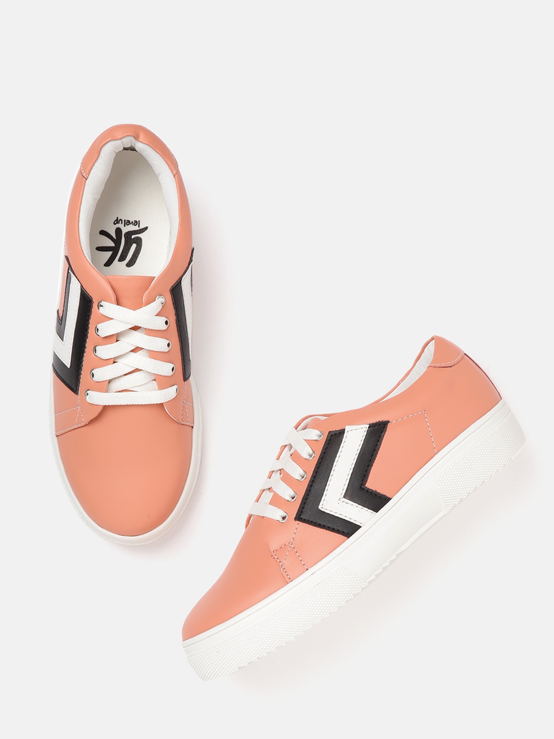 

YK Kids Peach-Coloured & Black Solid Sneakers
