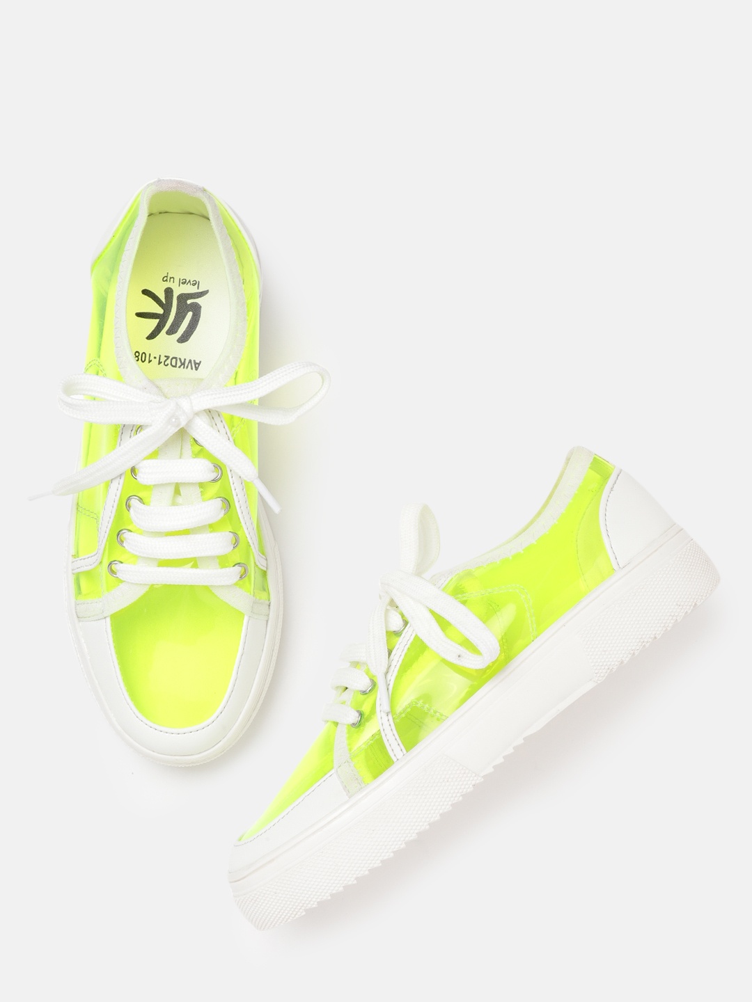 

YK Girls Fluorescent Green & White Transparent Sneakers