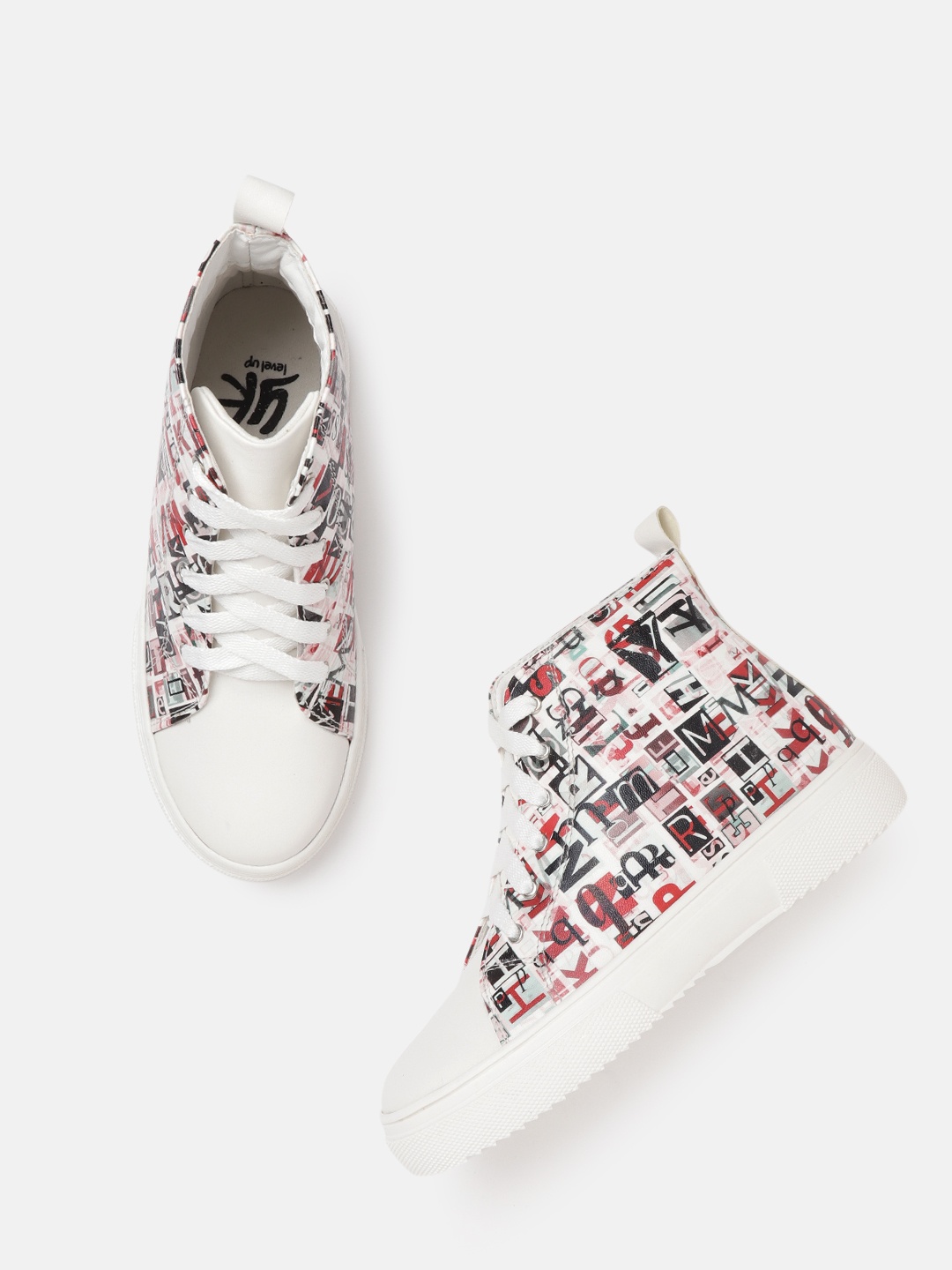 

YK Girls Off White & Black Printed Mid-Top Sneakers