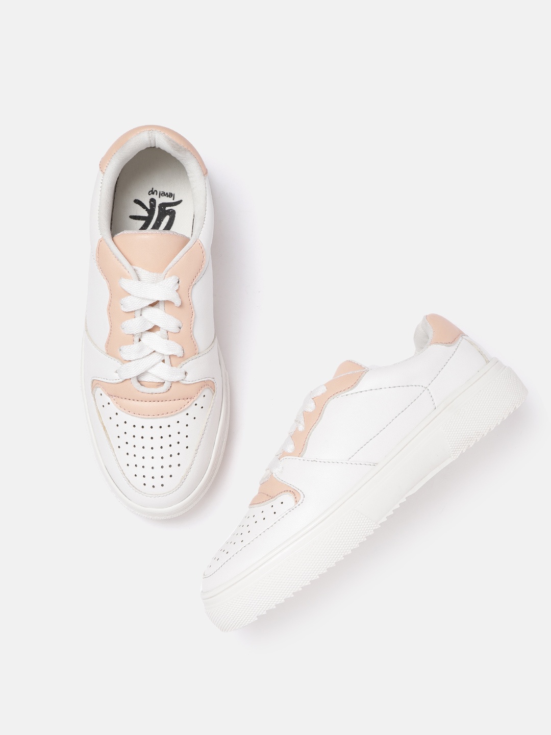 

YK Girls White & Peach-Coloured Sneakers