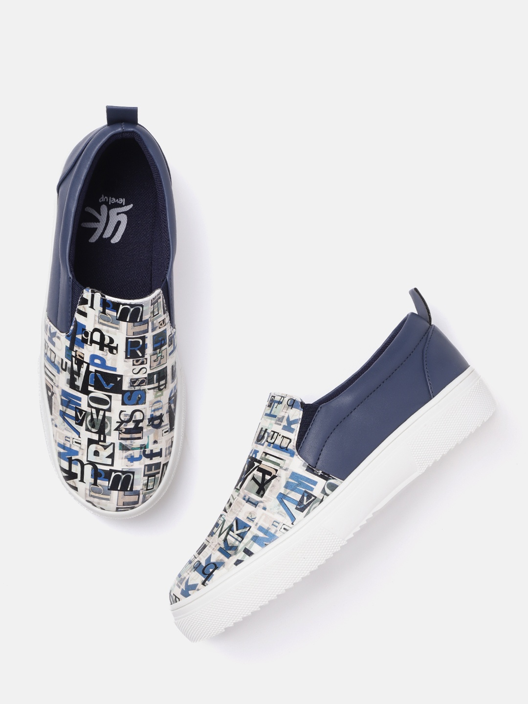 

YK Boys Navy Blue & Off-White Typography Print Slip-On Sneakers