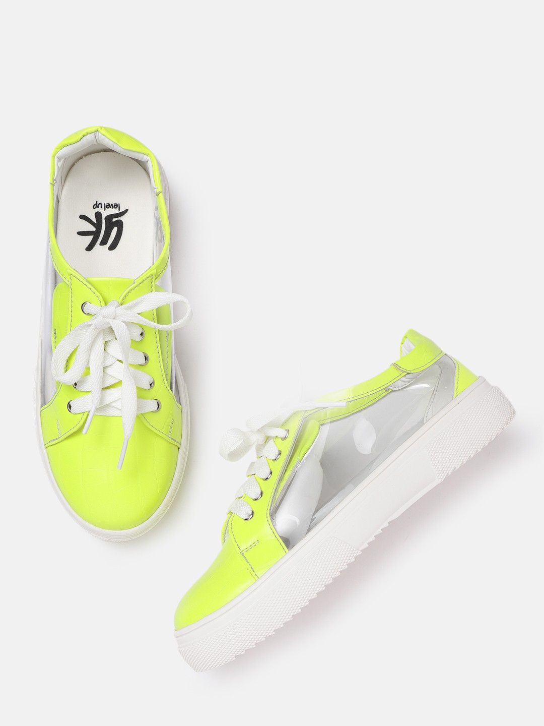 

YK Girls Fluorescent Green & Transparent Colourblocked Sneakers