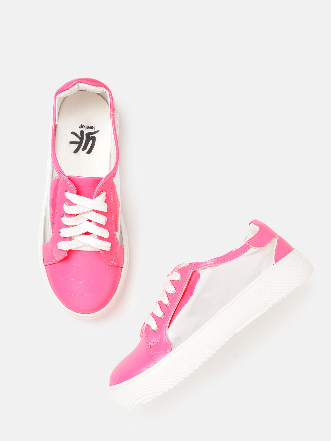 

YK Girls Pink & Transparent Colourblocked & Croc Textured Detail Sheer Sneakers