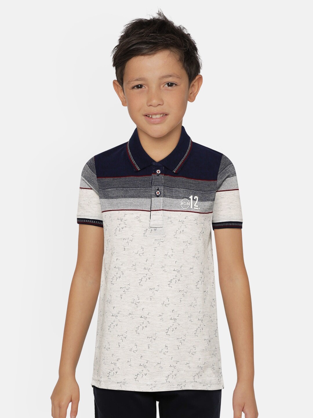 

Monte Carlo Boys Grey Melange & Navy Printed Polo Collar T-shirt