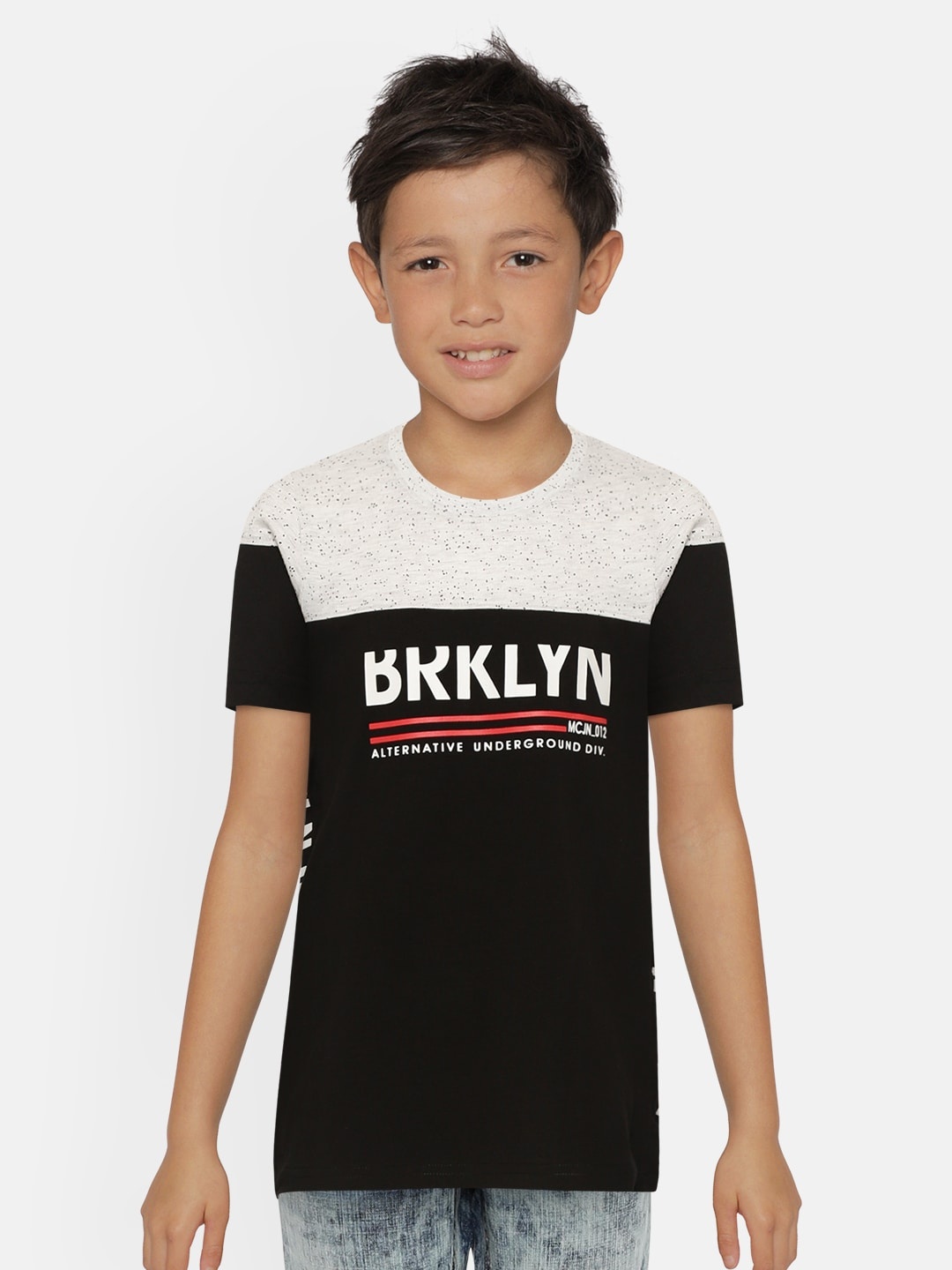 

Monte Carlo Boys Black & Grey Melange Typography Print Round Neck T-shirt