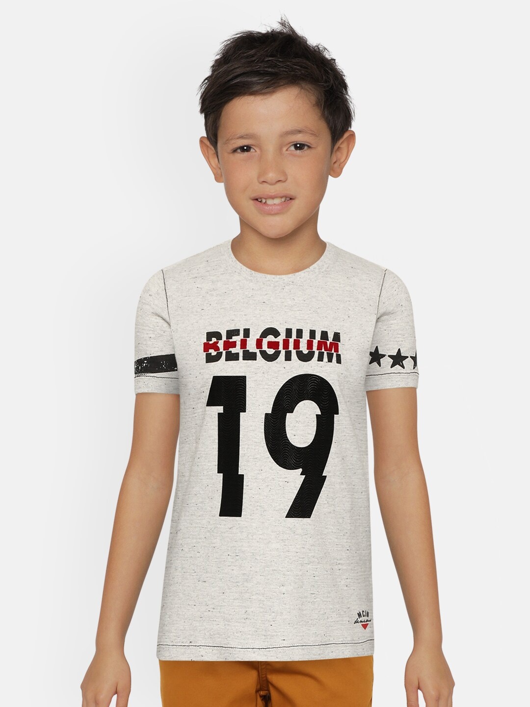 

Monte Carlo Boys Grey Melange & Black Varsity Print Round Neck T-shirt