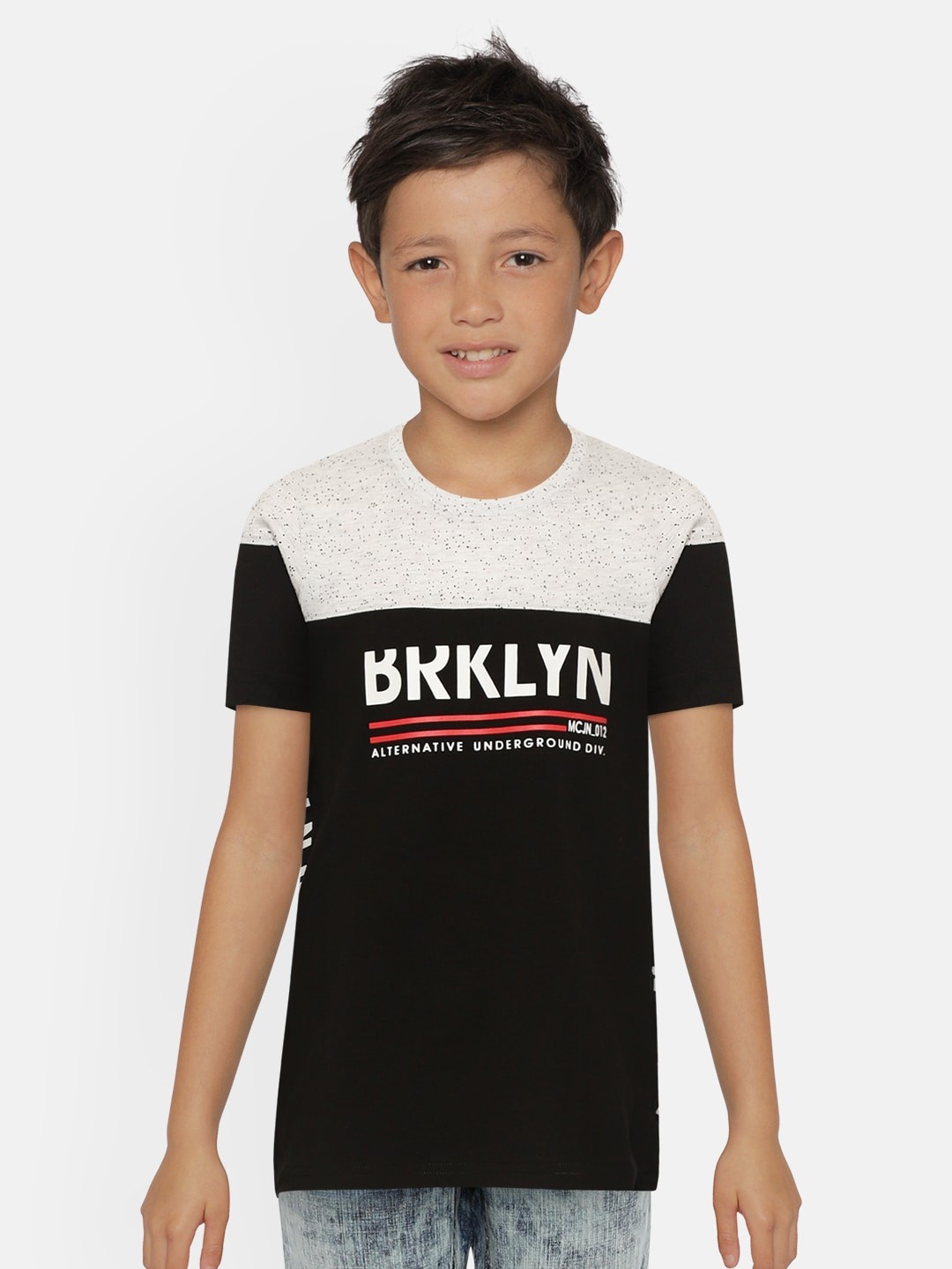 

Monte Carlo Boys Black & Grey Melange Typography Print Round Neck T-shirt