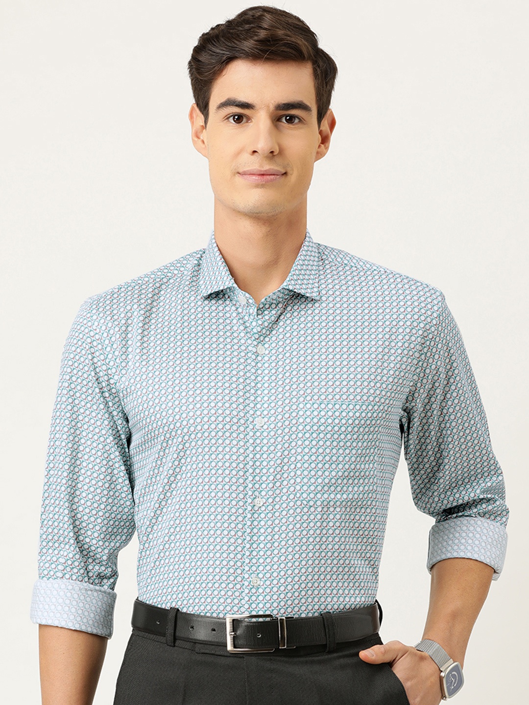 

Peter England Men Blue Regular Fit Printed Pure Cotton Formal Shirt