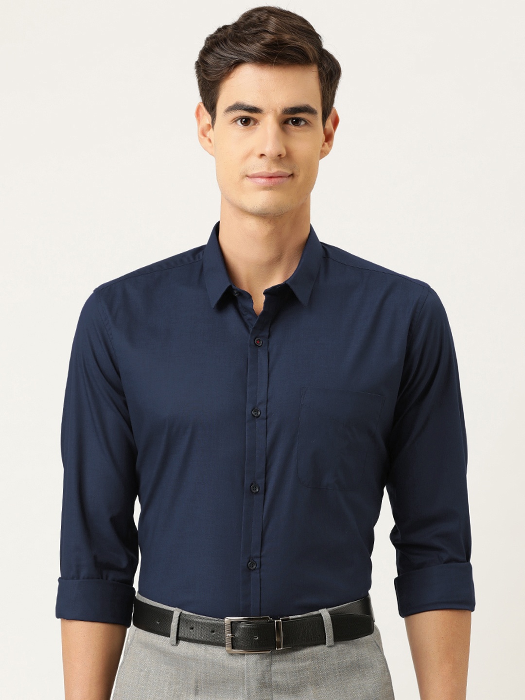 

Peter England Men Navy Blue Super Slim Fit Solid Formal Shirt