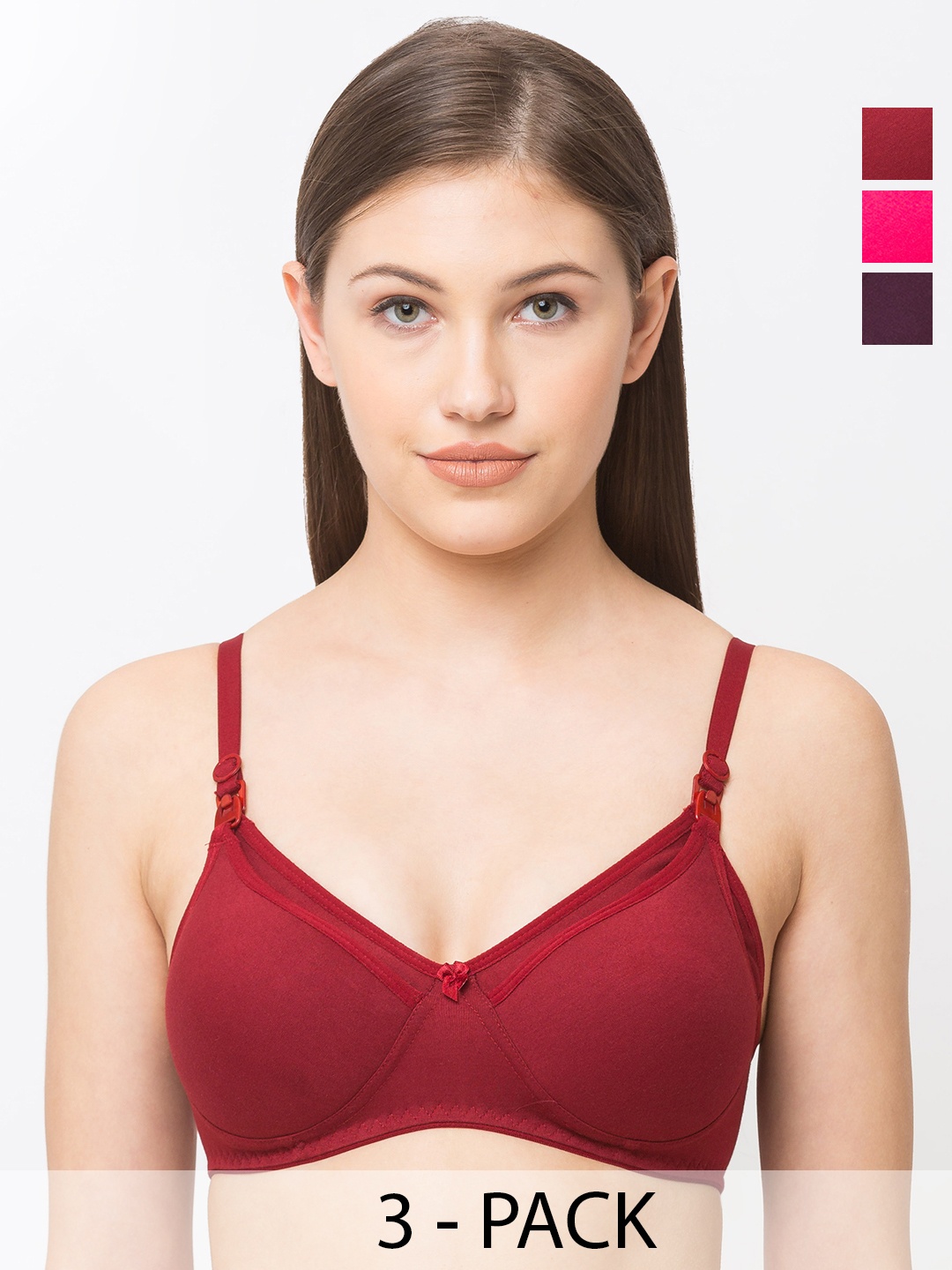 

MomToBe Pack Of 3 Solid Non-Wired Non Padded Nursing Maternity Bra 5508repkpurmrnfb-30, Maroon