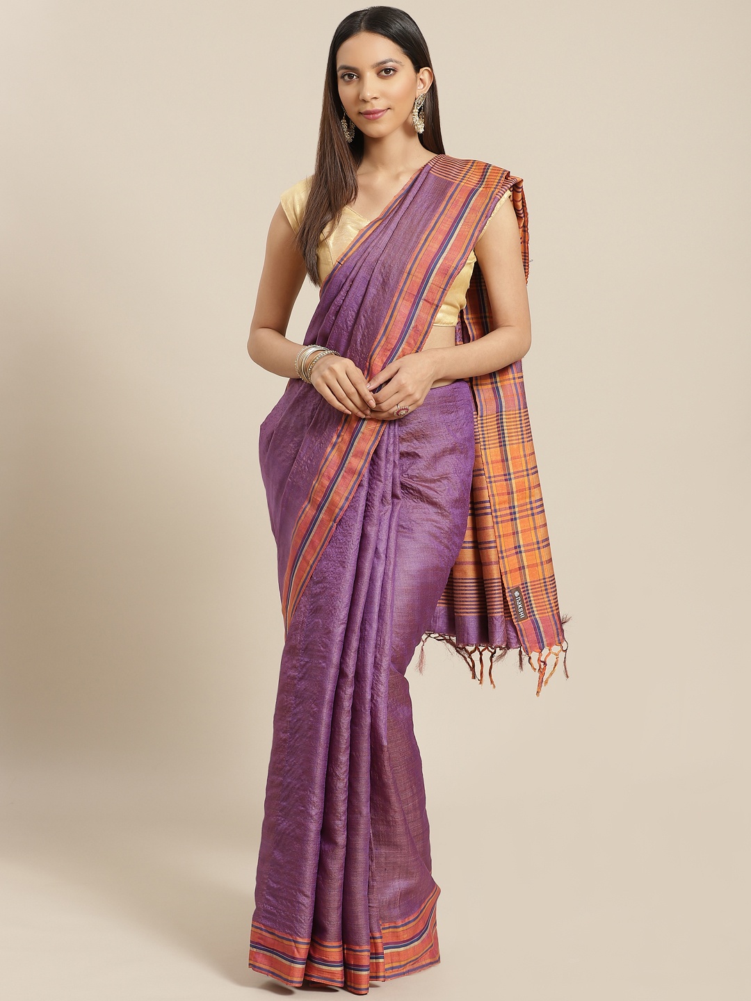 

Nakshi Purple & Orange Striped Bhagalpuri Handloom Saree