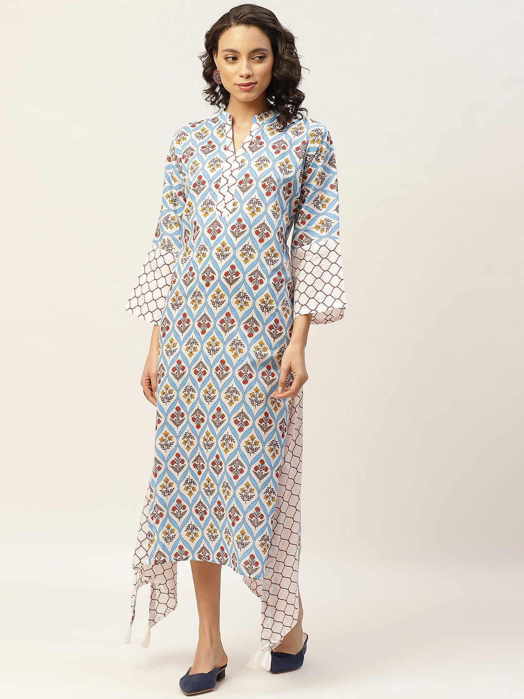 

Shae by SASSAFRAS Women Blue & White Floral Printed Pure Cotton A-Line Dress