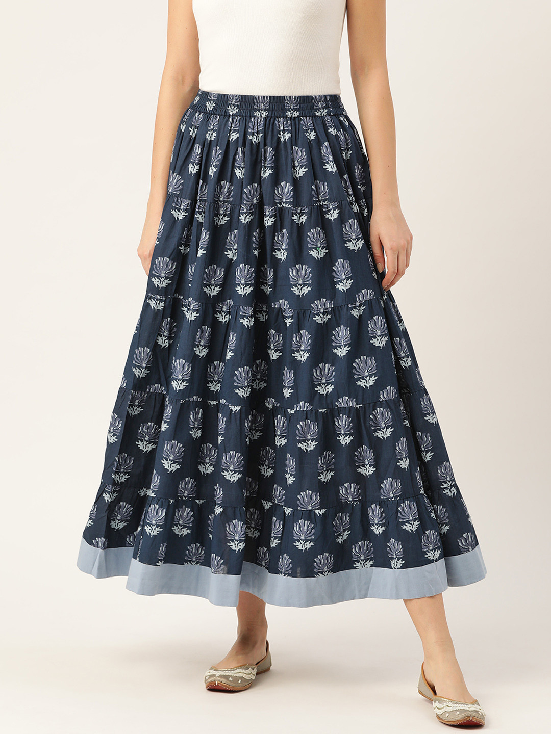 

Shae by SASSAFRAS Blue Pure Cotton Printed Maxi Tiered Skirt