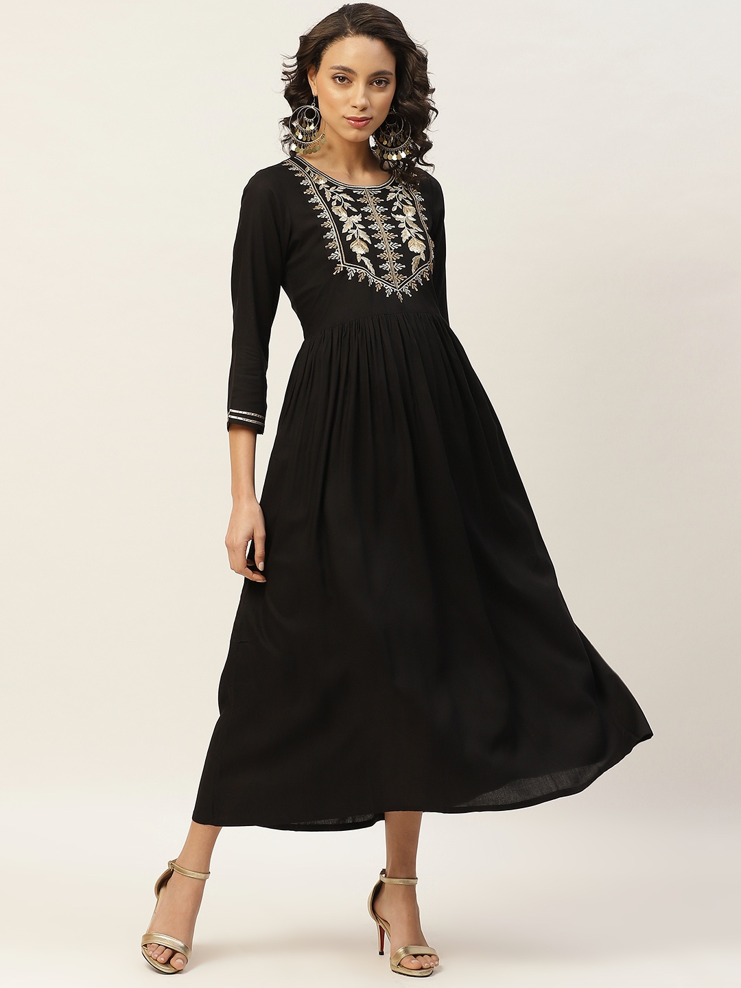 

Shae by SASSAFRAS Women Black Embroidered A-Line Dress With Gathers